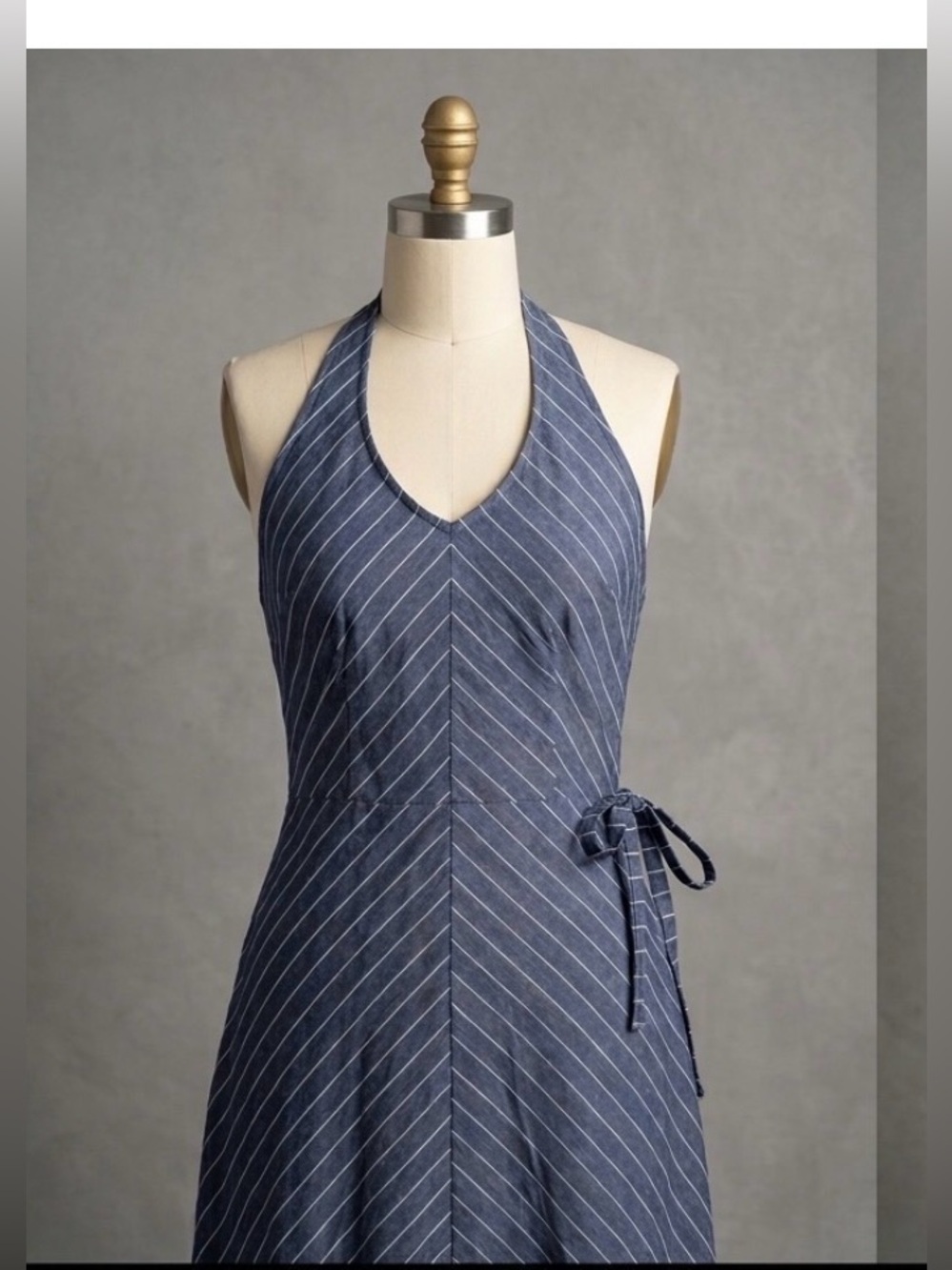 Blue Chevron Print Halter Wrap Dress by Giorgio Fiorlini Collection Size XL